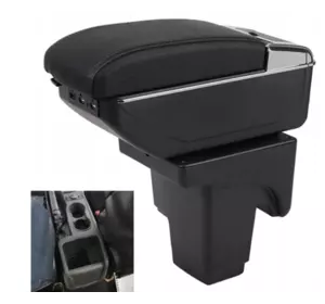 Підлокітник Ford Focus mk3 2010-2014 р. в. + USB кабель і автомобільний зарядний пристрій, чорний з чорною ниткою, виготовлений з екошкіри та пластику ABS, НОВИЙ